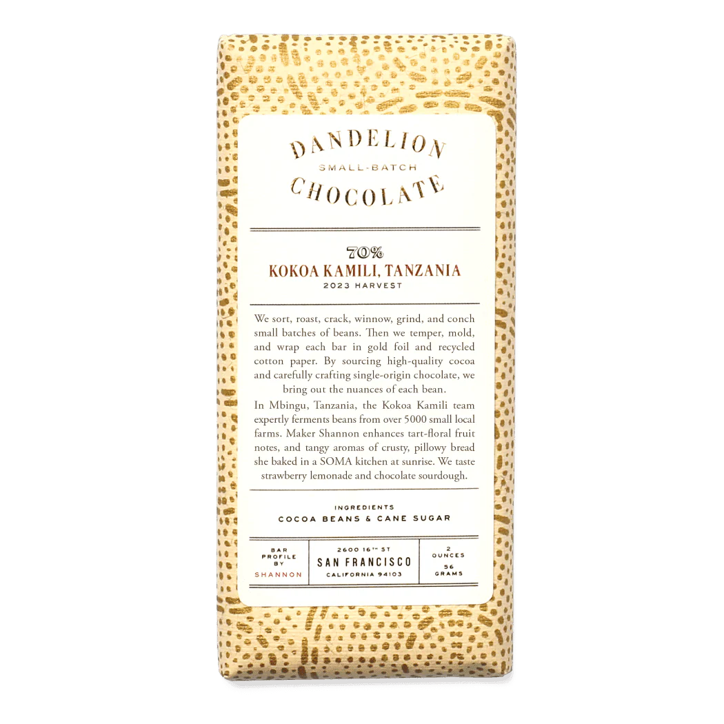Dandelion Chocolate Kokoa Kamili, Tanzania 70% Bar