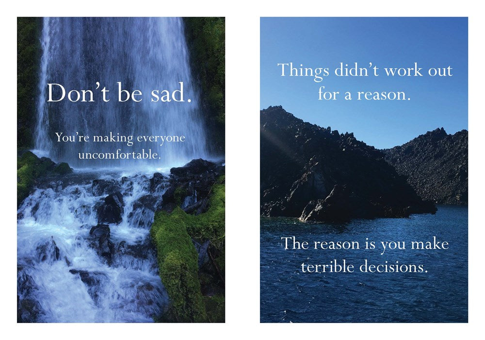 Two motivational posters with text and scenic landscapes.