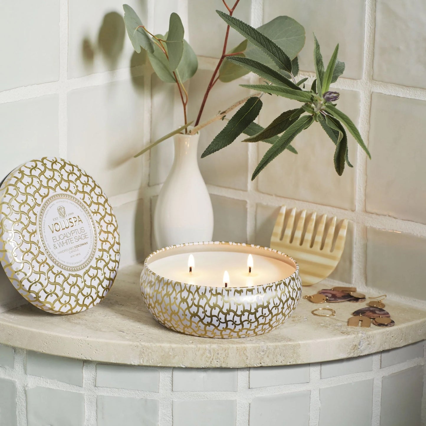 Voluspa Eucalyptus & White Sage 3-Wick Tin Candles