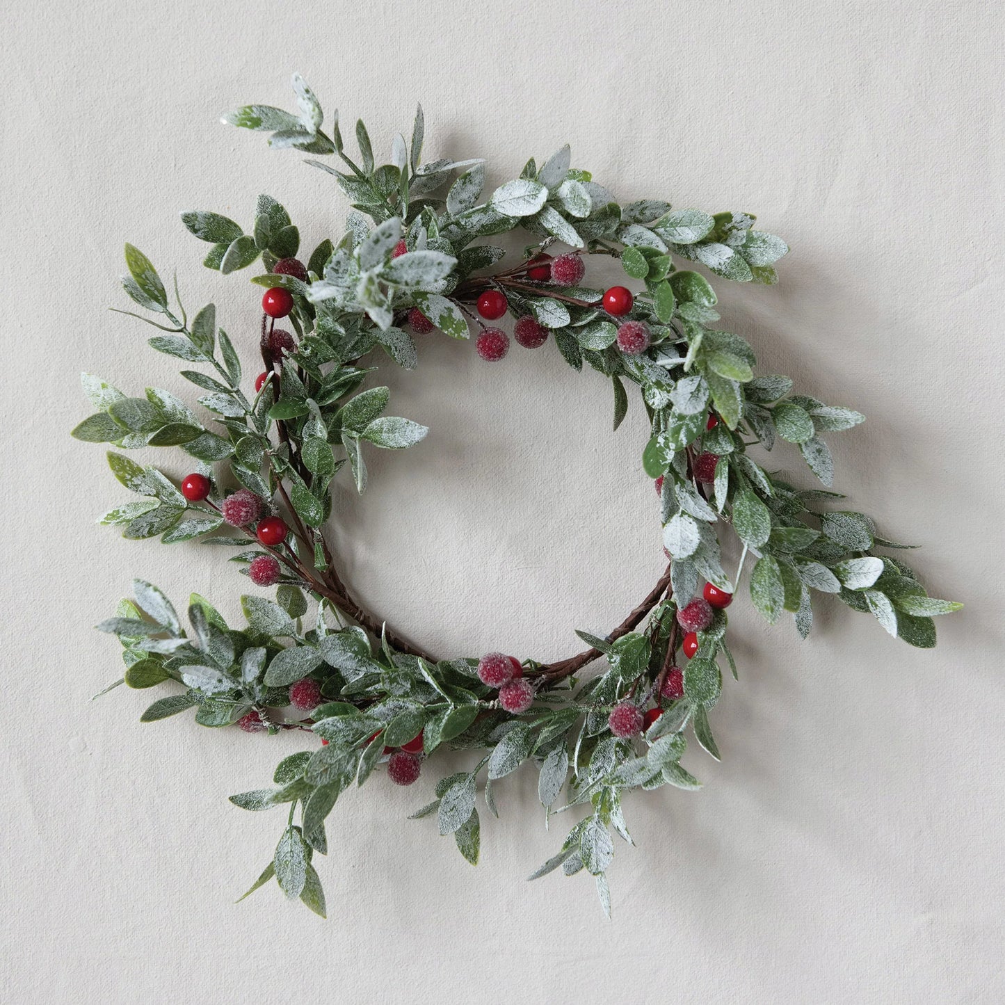 14" Round Faux Leaves & Red Berry Wreath