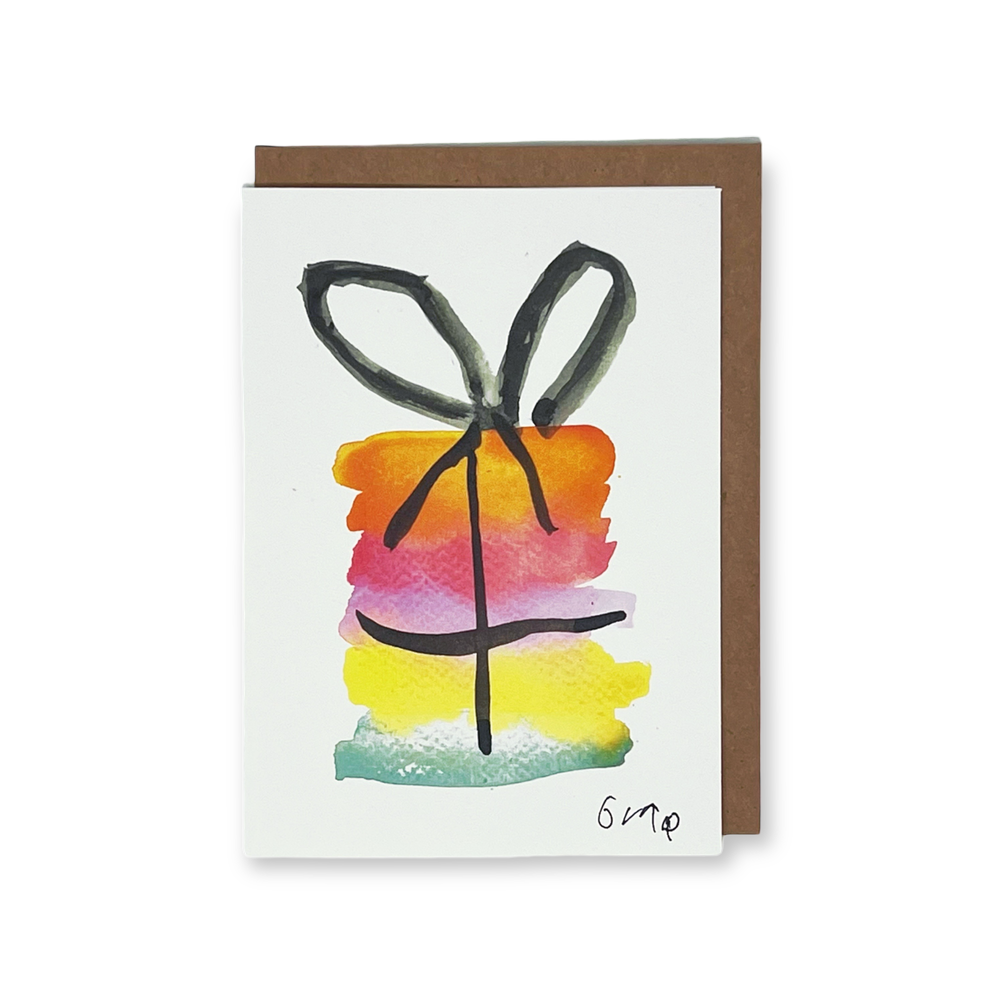Greeting card with a colorful present design on a white background