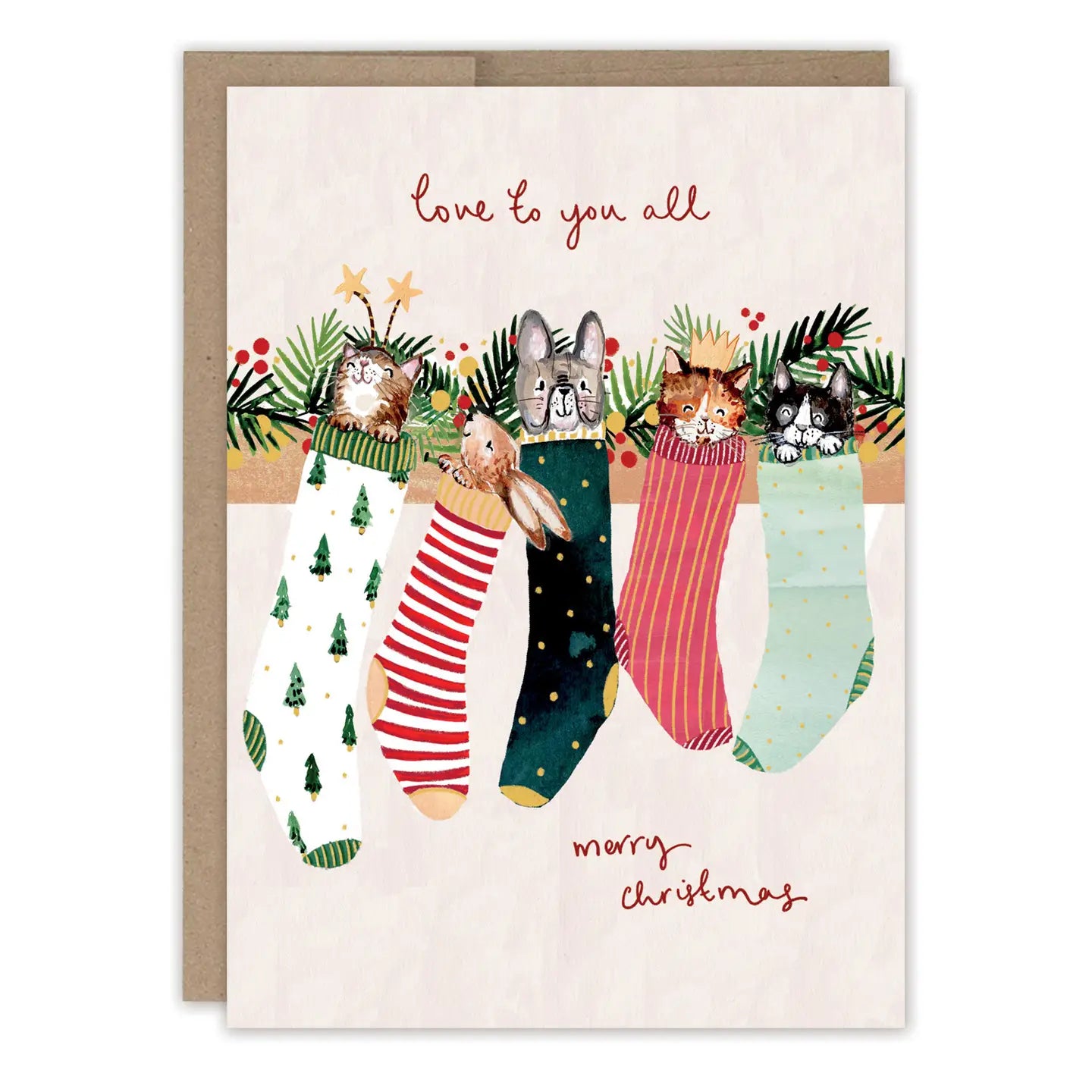 Animals in Stockings Christmas Greeting Card