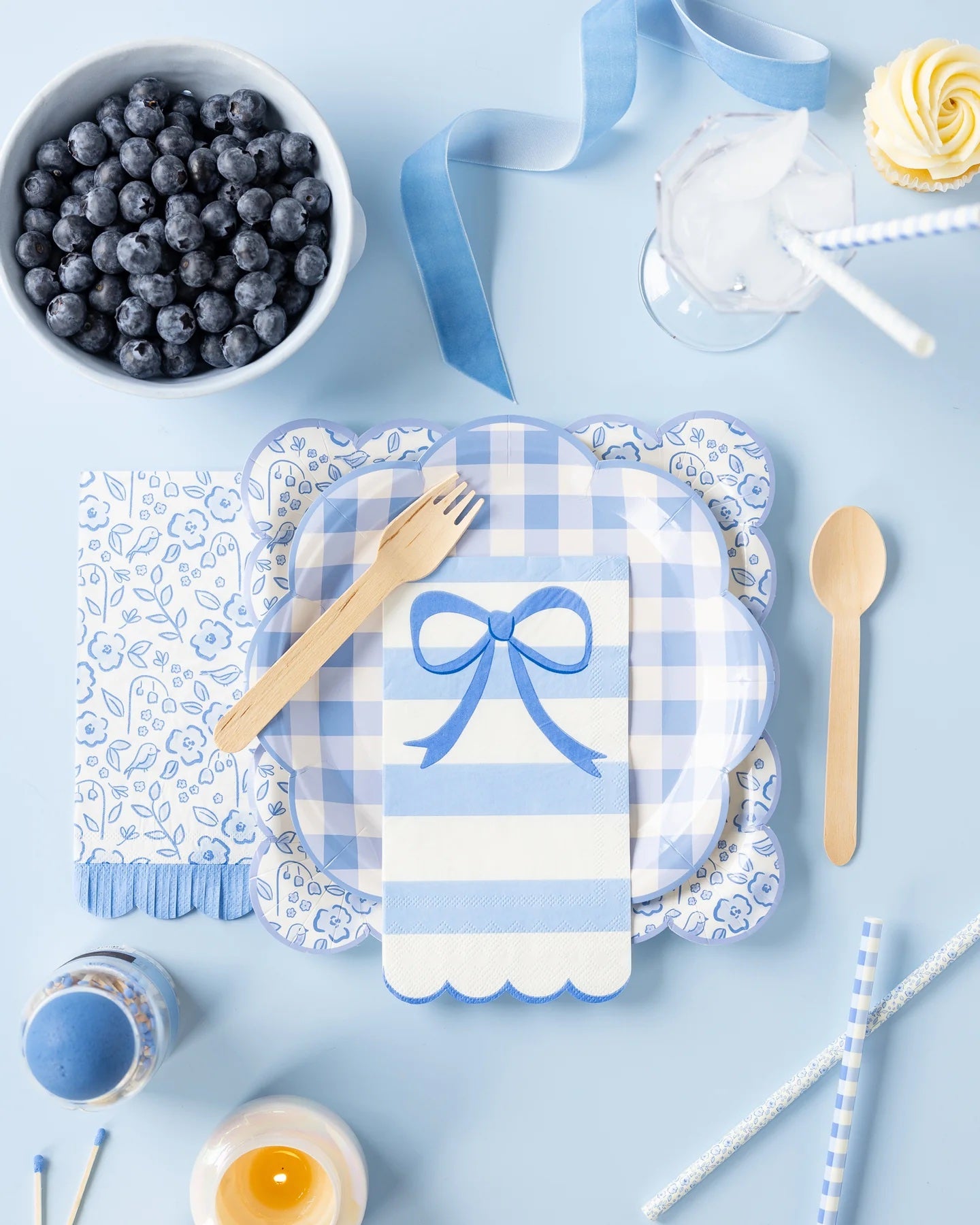 Blue Floral Paper Plates