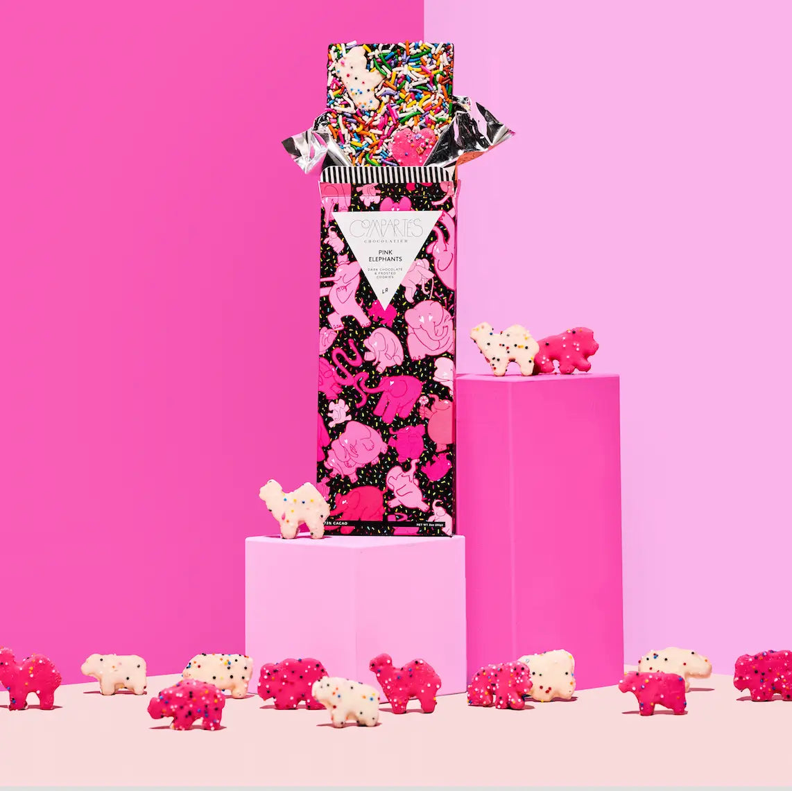 Compartes | Pink Elephants Animal Cookies Dark Chocolate Bar