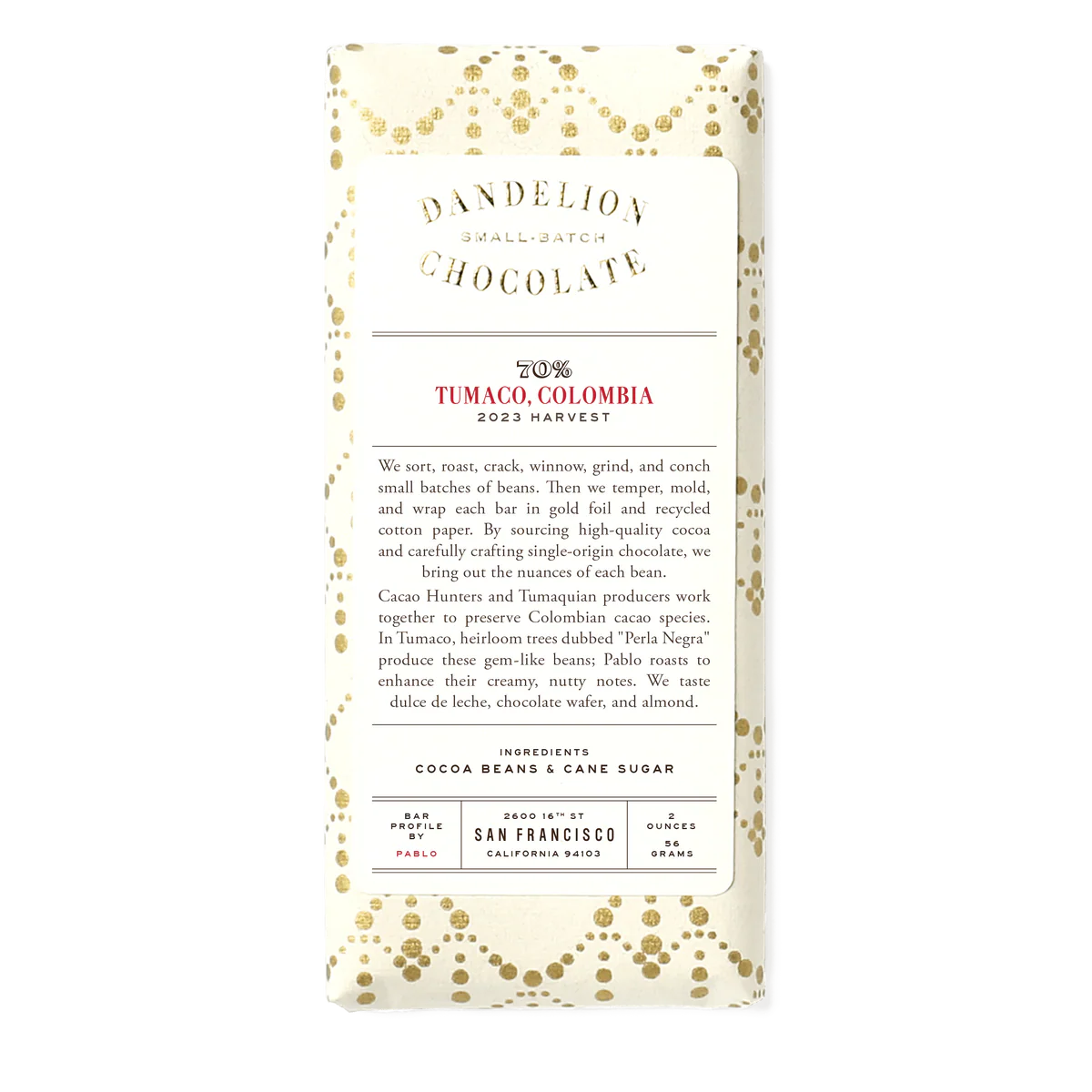Dandelion Chocolate Tumaco, Columbia 70% Bar