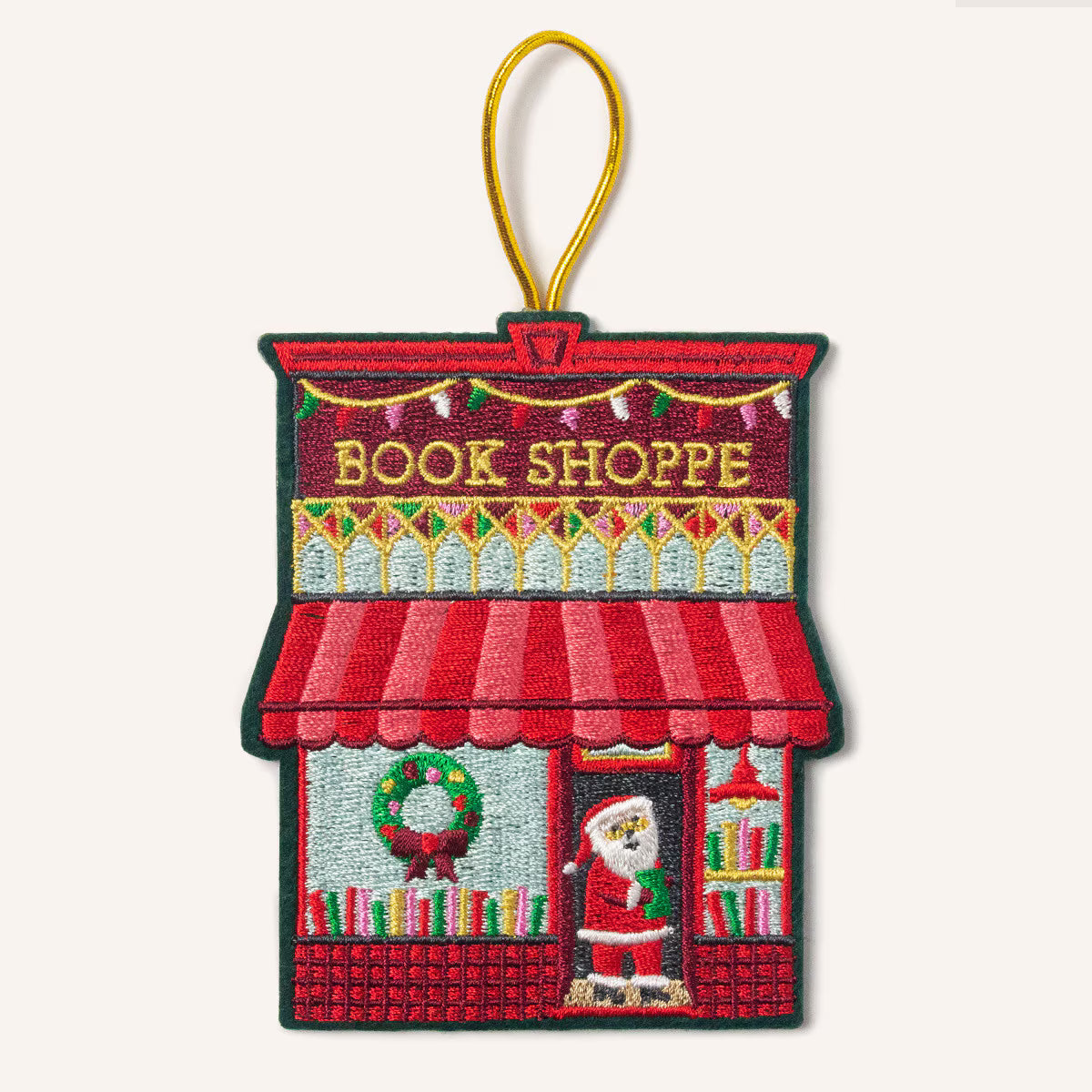 Seltzer Embroidered Bookshop Christmas Ornament