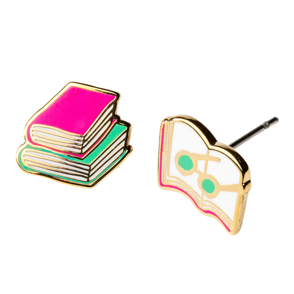 Book & Glasses Earrings | Mismatch Gold Studs