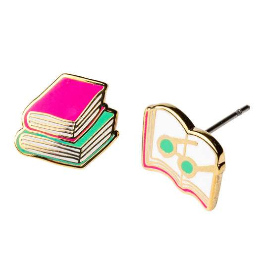 Book & Glasses Earrings | Mismatch Gold Studs