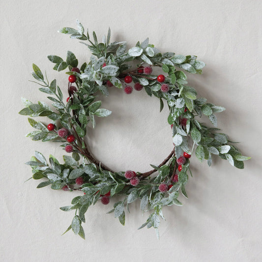 14" Round Faux Leaves & Red Berry Wreath