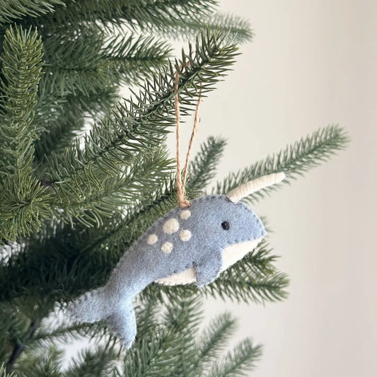 Felt Blue Narwhal Ornament