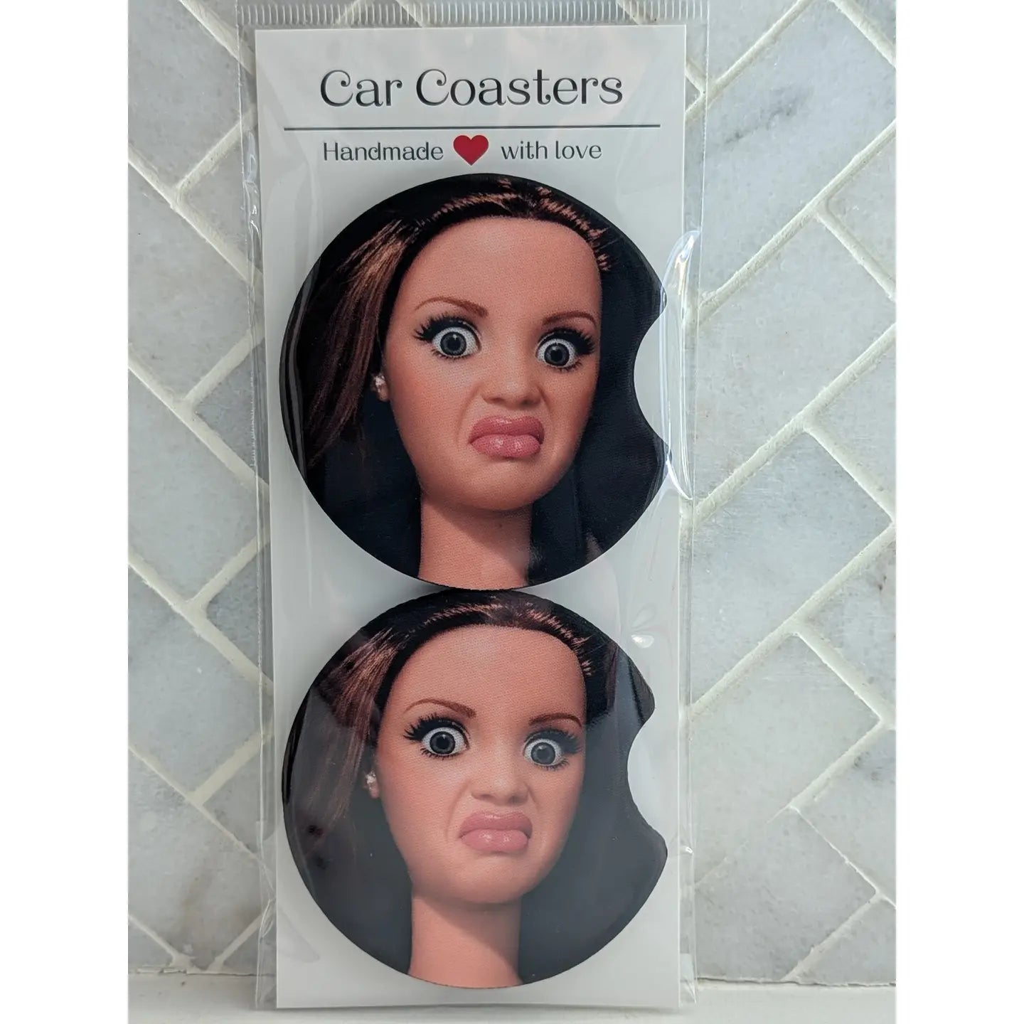 Funny Doll Face Car Coasters