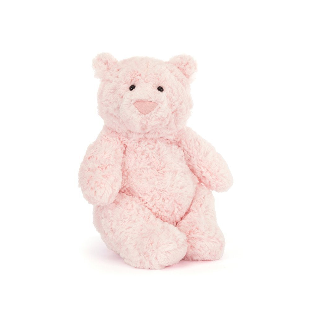 Pink teddy bear plush toy on a white background