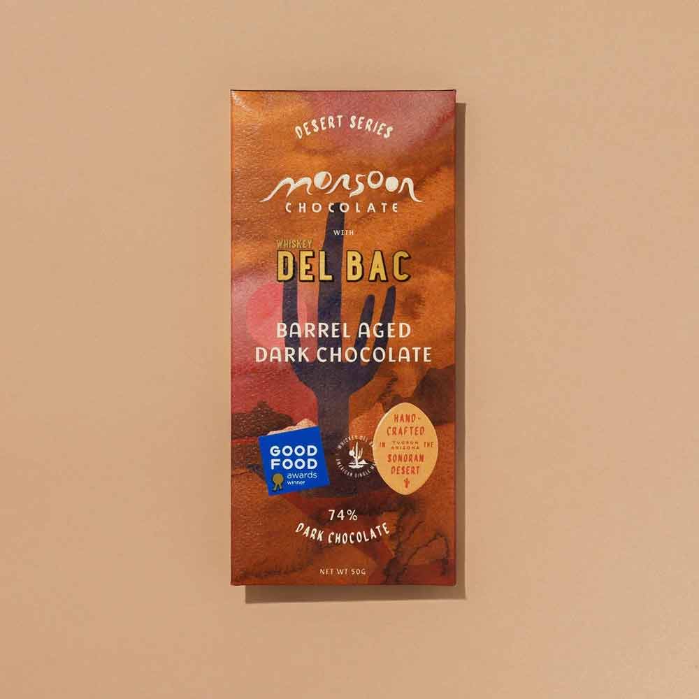 Monsoon Chocolate | Whiskey Del Bac Barrel Aged Dark Chocolate 74%