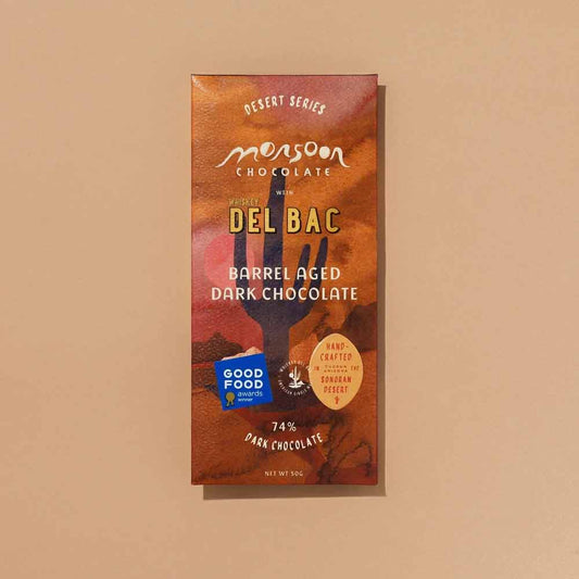 Monsoon Chocolate | Whiskey Del Bac Barrel Aged Dark Chocolate 74%