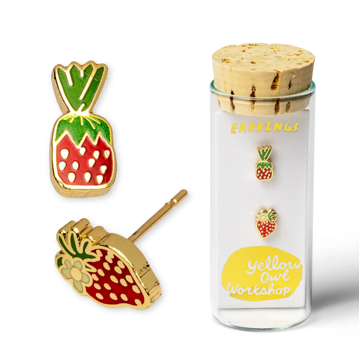 Strawberry Candy Earrings | Mismatched Gold Studs