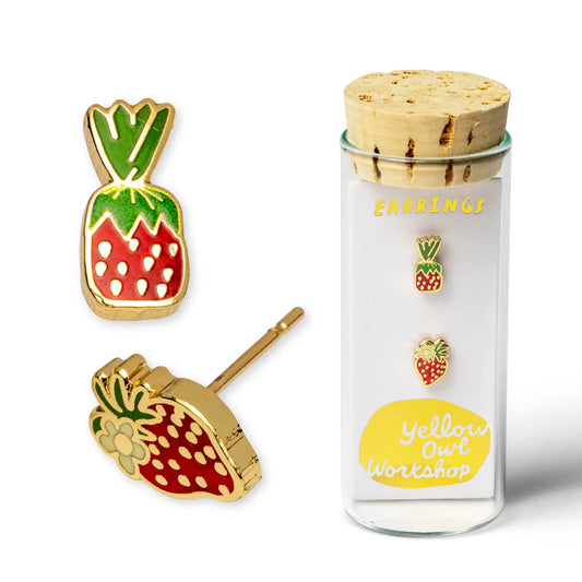 Strawberry Candy Earrings | Mismatched Gold Studs
