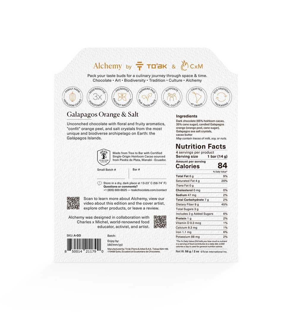 Alchemy by To'ak | Galapagos Orange and Salt, 65% Dark Chocolate