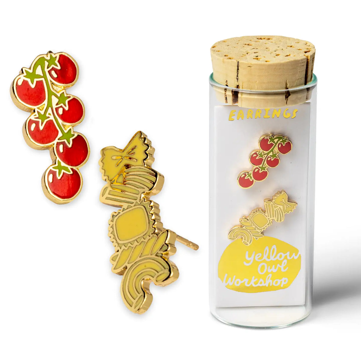 Tomato & Pasta Earrings | Mismatched Gold Studs