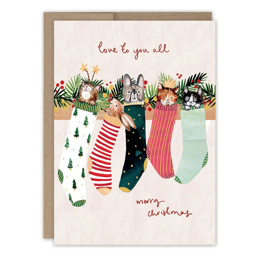 Animals in Stockings Christmas Greeting Card