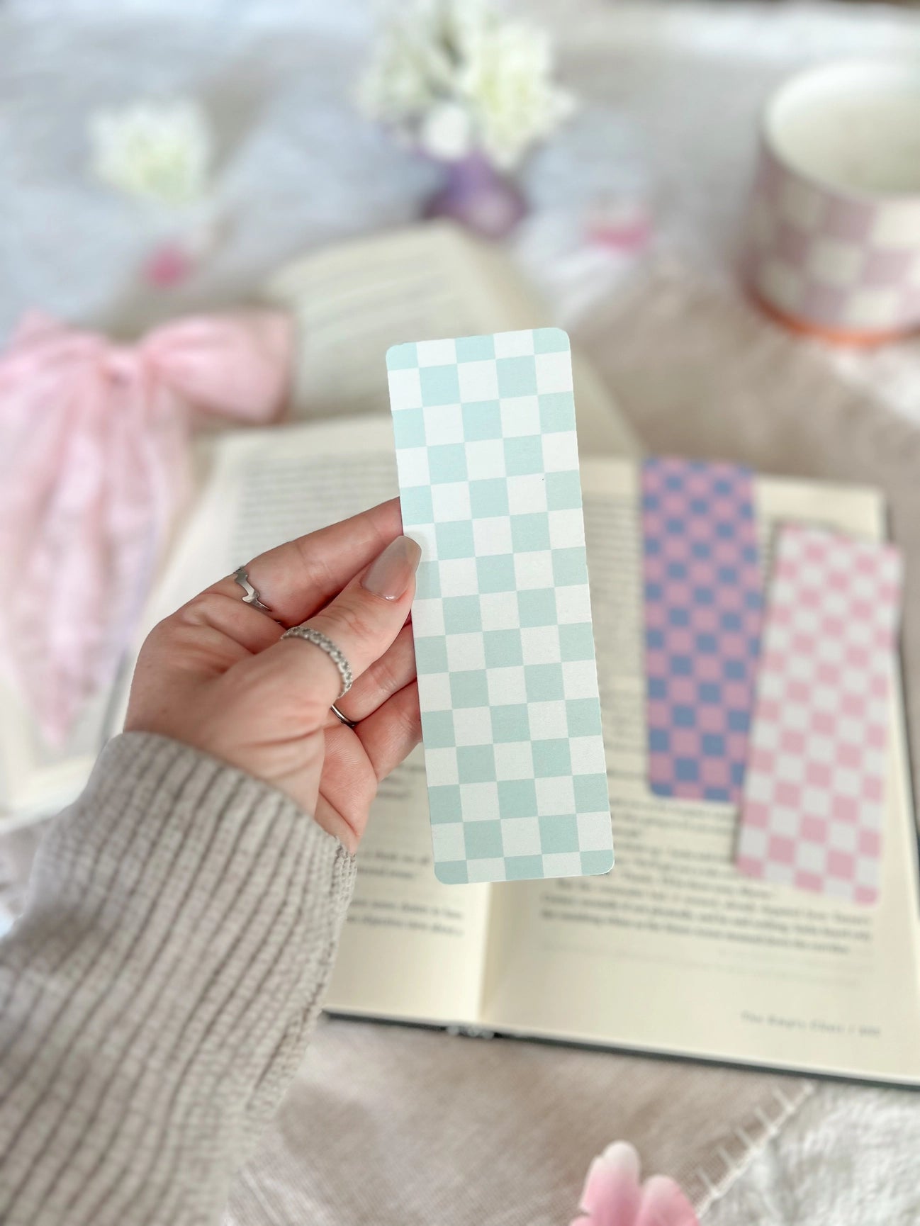 Checkered Blue Bookmark | Soft Touch Matte