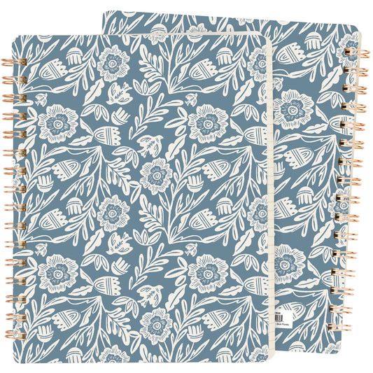 Blue Folk Floral Spiral Notebook
