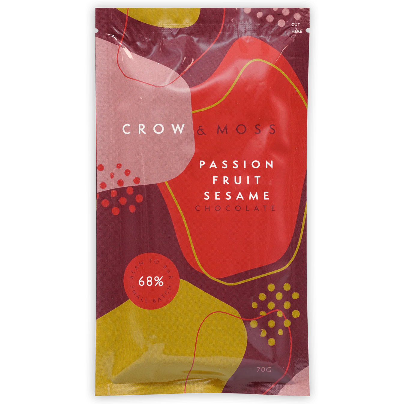Crow & Moss Passion Fruit Sesame 68% Dark Bar