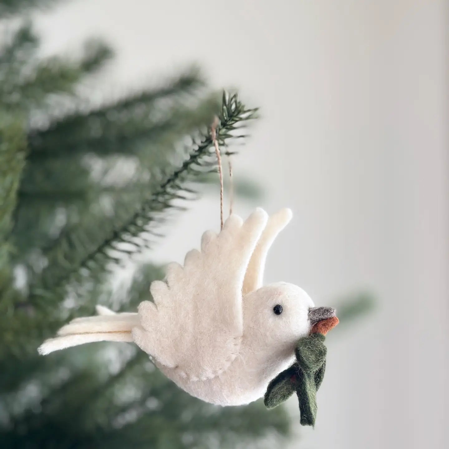 Felt Dove with Olive Twig Ornament
