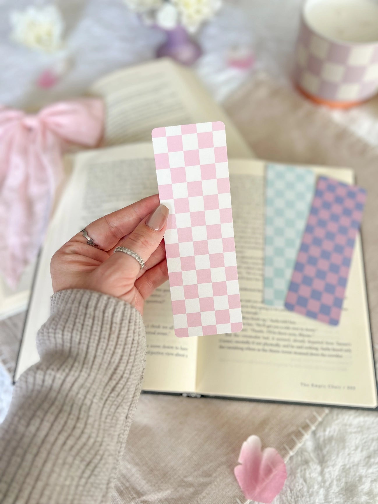 Checkered Pink Bookmark | Soft Touch Matte