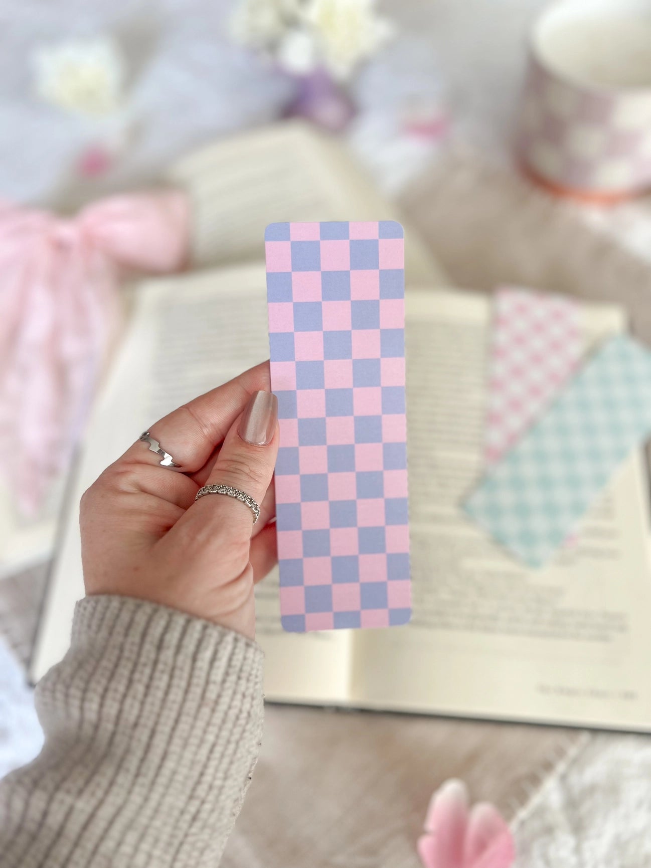 Checkered Purple and Pink Bookmark | Soft Touch Matte
