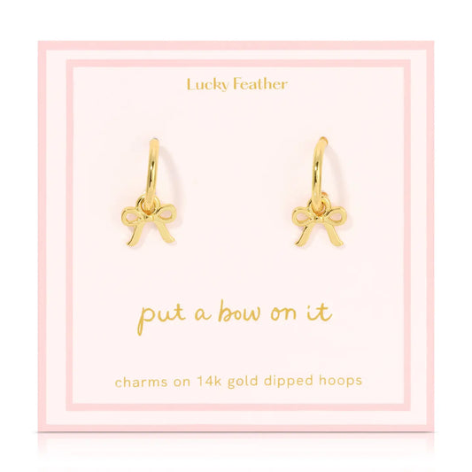 Lucky Feather | Bow Charm Hoop Earrings
