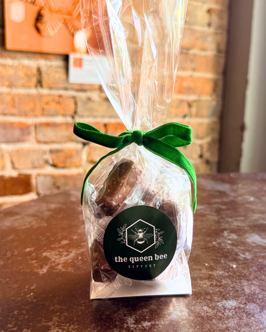 1/3 lb bag salted caramels with ribbon