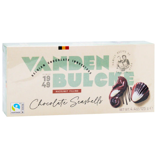 Vandenbulcke Belgian Milk Chocolate Seashells with Hazelnut Praline Filling (125g box)