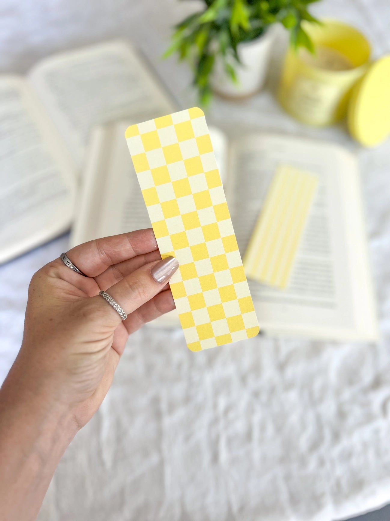 Checkered Butter Yellow Bookmark | Soft Touch Matte